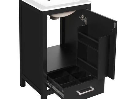 Bathroom Vanity With Ceramic Sink, Soft Close Drawers, Door Organizer, Divider Drawer, Adjustable Foot Pads