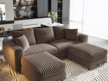 Deep Seat Convertible Sofa With Soft Pillows And Ottomans