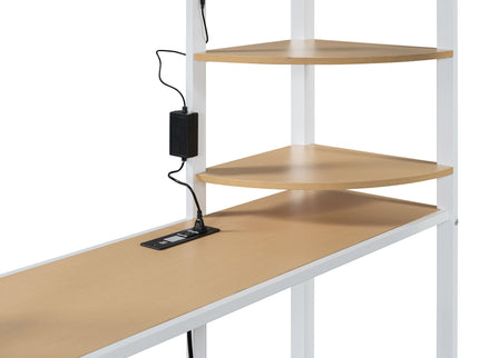Loft Bed With Desk, Shelves, Power Outlet, LED Light And Wardrobe