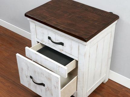 2 Drawer Nightstand With Brass Arch Pulls, Bedroom Furniture - Brown / Distressed White / Walnut