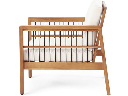 Club Chair With Slat Panel Design - Teak / Beige