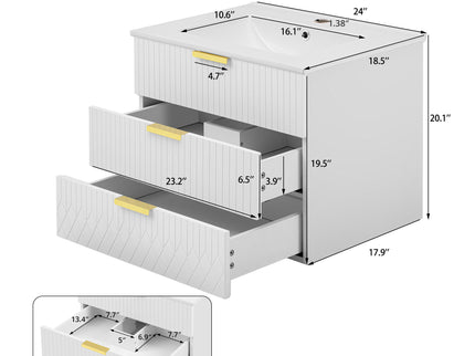 Wall Mounted Floating Cabinet With Side Cabinet Combo, Rectangular Ceramic Sink Vanity