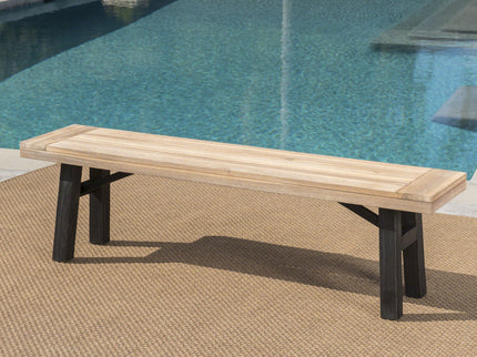 Outdoor Bench With Slat Panel Design And Acacia Wood Frame