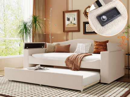 Upholstered Daybed With Storage Armrests, Trundle And Latest Integrated tooth Audio System