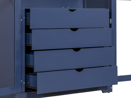 Kitchen Pantry, Freestanding Kitchen Storage Cabinet Display Cabinet With Glass Doors And 4 Built In Drawers For Living Room, Home Office - Blue
