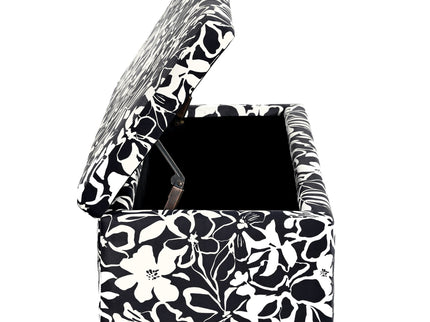 Luxury Storage Ottoman With Floral Patterned Fabric, Soft-Close Hinges, Multi Functional