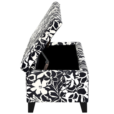 Luxury Storage Ottoman With Floral Patterned Fabric, Soft-Close Hinges, Multi Functional