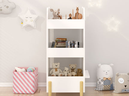 Bear Shaped Bookshelf With Chalkboard Side, 3 Tier Storage Organizer For Playroom - White