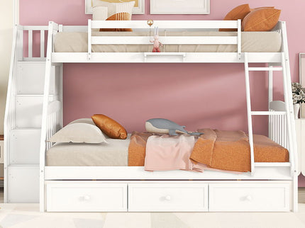 Bunk Bed With Drawers, Ladder And Storage Staircase