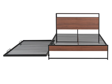 Platform Bed Frame With Trundle, USB Ports And Slat Support, No Box Spring Needed