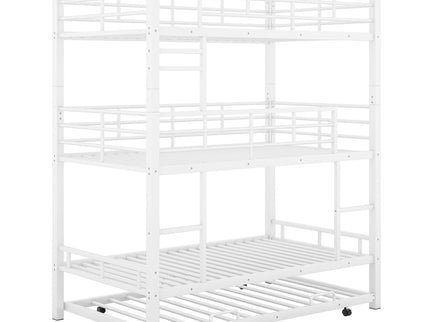 Triple Bunk Bed With Trundle, Heavy Duty Steel Construction