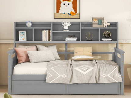 Daybed, Slat Support, With Bedside Shelves And 2 Drawers