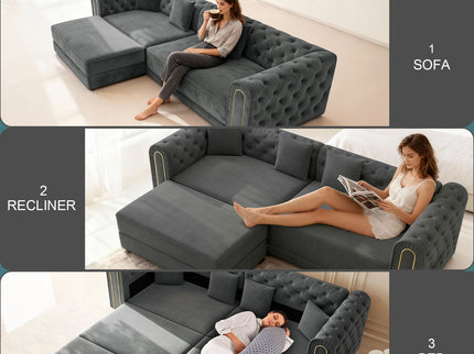 3-In-1 Convertible Sleeper Sofa With Movable Ottoman For Living Room