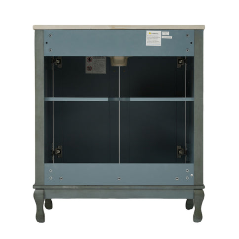 Vintage Bathroom Vanity With Ceramic Sink, Adjustable Shelves