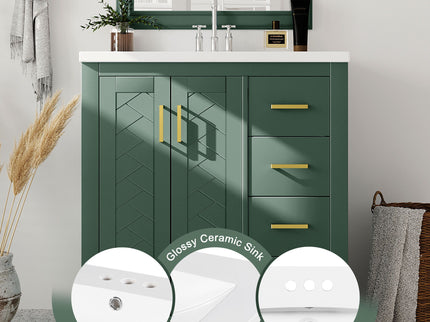 Bathroom Vanity With Sink, Storage Cabinet, Freestanding Set With 3 Drawers & Soft Closing Doors