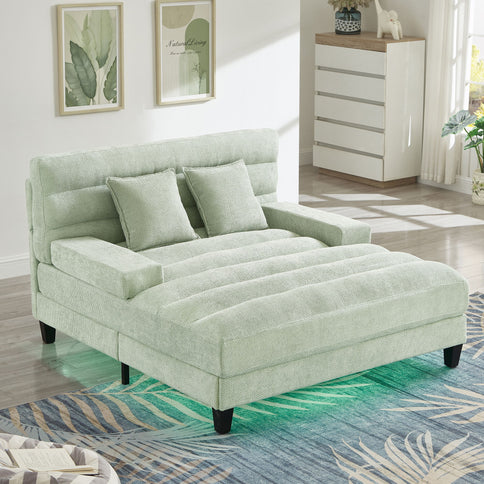 Chaise Bed Lounge Sofa Chair With Adjustable Backrest And LED Light Strip