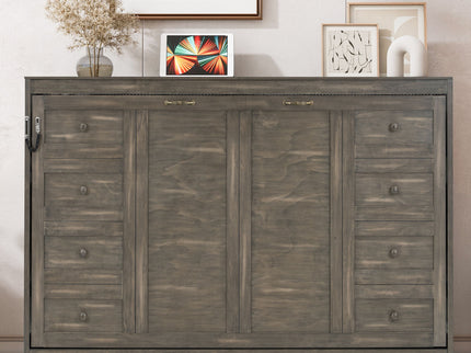 Murphy Bed With LED Light, Foldable Wall Bed Cabinet