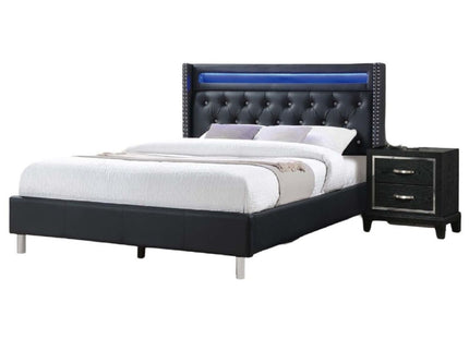 Modern Bed With LED Lights, Charging Port, Tufted Headboard