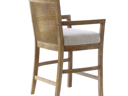 Cane Back Counter Stool With Upholstered Seat - Cream / Reclaimed Natural