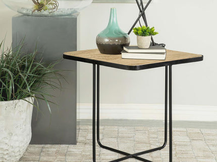 Travertine Accent Table Geometric Design - Brown