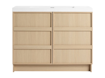 42" Freestanding Bathroom Vanity & Sink & 2 Soft Close Cabinet Doors - Oak / White