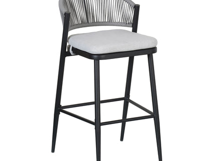 Outdoor Bar Height Metal Frame Counter Stools With Scallop Shaped Backrest & Water Resistant Cushions
