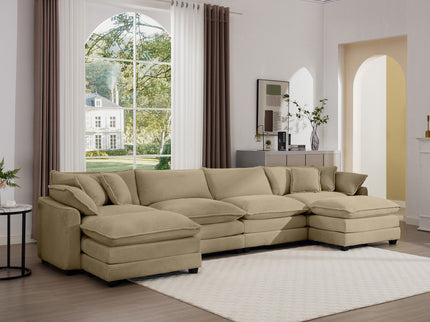Oversized Modular Cushion Sofa With Ottoman, Low Back, Deep Seating Sofa Set