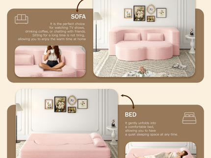 Modern Floor Sofa With 2 Pillows, Convertible Twin Size Folding Mattress For Living Room