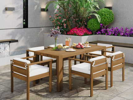 Rustic Patio Dining Set For 6 With Removable Cushions