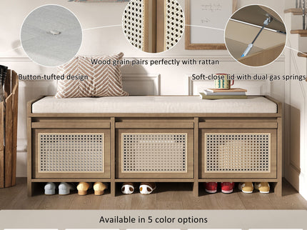 Entryway Shoe Bench With Drawers & Button Tufted Cushion