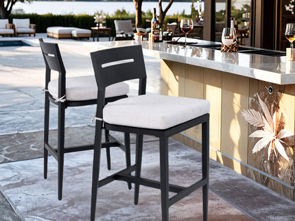 Modern Outdoor Bar Stools With Backrest And Footrest (Set of 2)