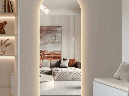 LED Full Length Wall Mirror With Symmetrical Arch Design, 3 Color Dimmable Lighting - Silver