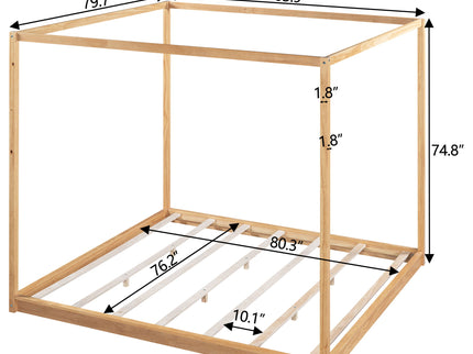 Wood Canopy Platform Bed With Support Legs And Airflow Slats