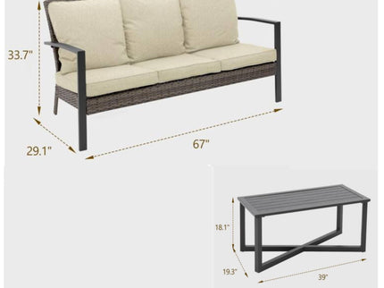 2 Piece Patio Set With Cushions & Coffee Table