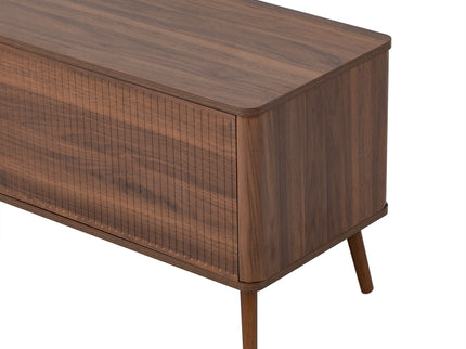 Fluted TV Stand With Storage Drawers And Cabinets For TVs Up To 80", Soft-Close Hinges, Cable Management - Walnut