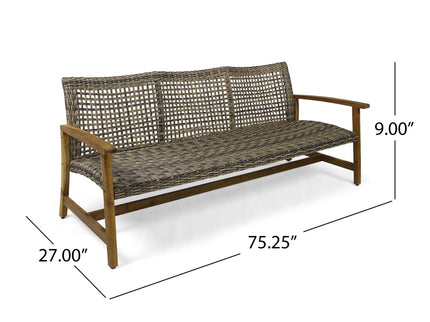 Outdoor 3 Seater Sofa With Rattan Cover - Gray