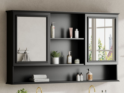 Wall Mounted Bathroom Medicine Cabinet With Double Mirrored Doors