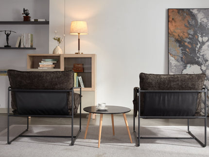 Upholstered Hanging Armchair With Arm Pocket Metal Frame (Set of 2), Crushed Foam Cushions And Skin-Friendly Braid For Living Room And Bedroom