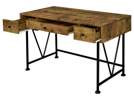 Avon - 2 Piece Computer Desk And Bookcase With 3 Drawers - Rustic Brown