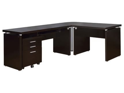 Ulloa - L Shape Desk With Mobile File Cabinet - Cappuccino