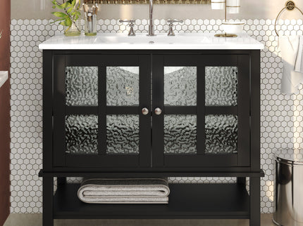 Bathroom Vanity With Ceramic Sink, Adjustable & Open Shelf