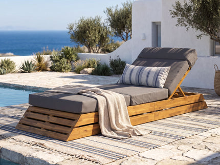 Chaise Lounge Set With 4 Fold Cushion And Built In Headrest