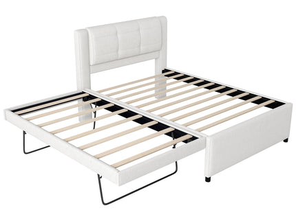 Upholstery Platform Bed With Trundle, Trundle Can Be Flat Or Erected