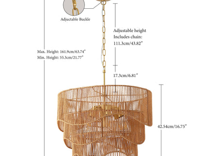 Chandelier With 7 Light E26 Base, Adjustable Height Wave Pendant Light For Living Room - Gold