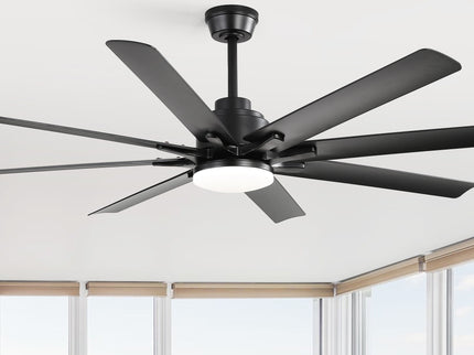 52" Smart Ceiling Fan With 8 Blades, Voice Remote Control, 6 Wind Speeds, LED Light - Black