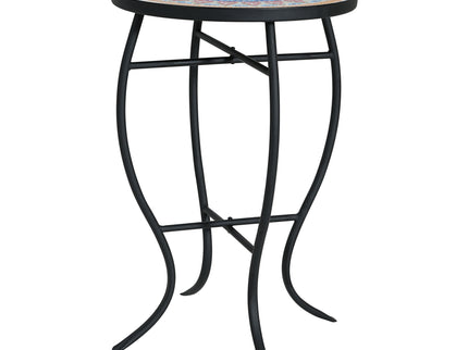 Outdoor Round Side Table With Mosaic Style Top And Curved Iron Legs