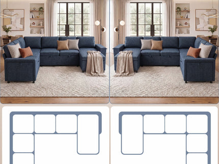 U - Shaped Convertible Sectional Sofa Bed With Storage, USB Charger & Cup Holders