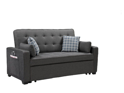 William - Sleeper Sofa With 2 USB Charging Ports And 4 Accent Pillows - Gray