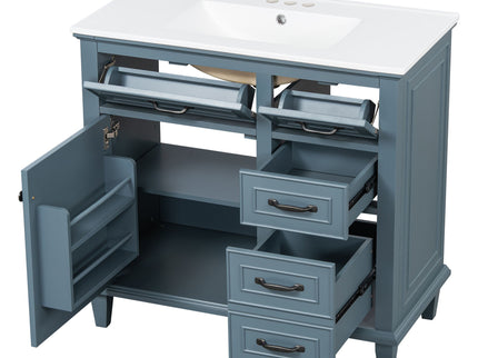 Modern Bathroom Vanity With Sink Top, Flip Drawers, Adjustable Shelf