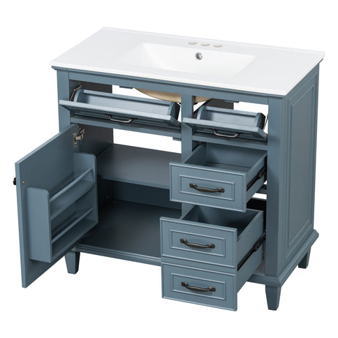 Modern Bathroom Vanity With Sink Top, Flip Drawers, Adjustable Shelf